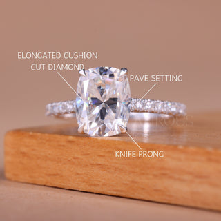 2.0CT Elongated Cushion Cut Pave Setting Moissanite Engagement Ring