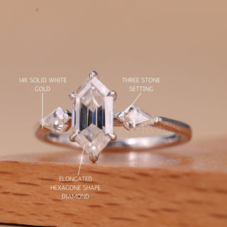 1.0CT Elongated Hexagon Cut Three Stone Moissanite Engagement Ring