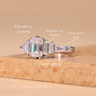 1.0CT Emerald Cut Cluster Diamond Moissanite Engagement Ring