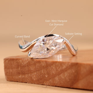 1.50CT East-West Marquise Cut Unique Curved Moissanite Engagement Ring