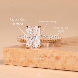 1.00CT Radiant Cut Three Side Pave Setting Moissanite Engagement Ring