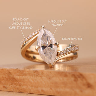 2.0CT Marquise Cut Diamond Unique Pave Moissanite Bridal Ring Set