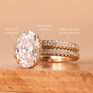 1.50CT Oval Cut Three Side Pave Setting Moissanite Bridal Ring Set