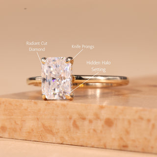 1.0CT Radiant Cut Hidden Halo Moissanite Engagement Ring