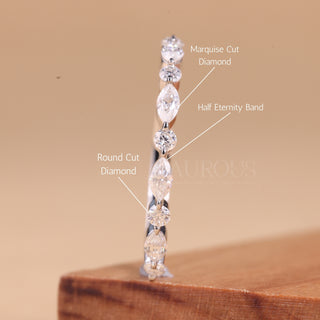 Round & Marquise Cut Half Eternity Moissanite Wedding Band