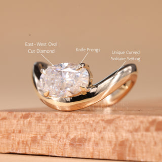 1.50CT East-West Oval Cut Solitaire Curved Moissanite Engagement Ring