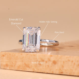 1.50CT Emerald Cut Hidden Halo Moissanite Engagement Ring