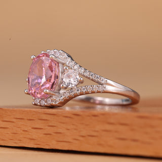 1.0CT Pink Oval Cut Three Stone Moissanite Engagement Ring