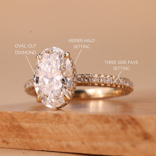 2.0CT Oval Cut Three Side Pave Setting Moissanite Engagement Ring