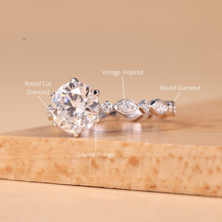 1.0CT Round Brilliant Cut Vintage Style Moissanite Engagement Ring
