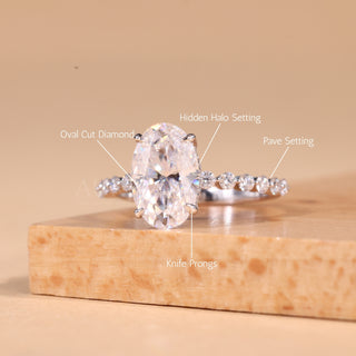 2.0CT Oval Cut Pave Setting Moissanite Engagement Ring