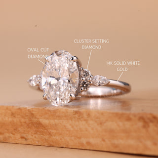 1.50CT Oval Cut Cluster Diamond Moissanite Engagement Ring