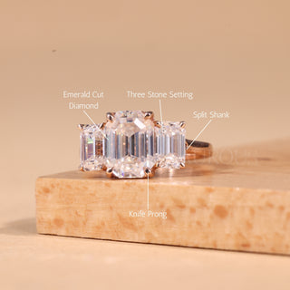 1.0CT Emerald Cut Moissanite Three Stone Engagement Ring