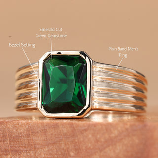 1.50CT Green Emerald Gemstone Bezel Setting Solitaire Men's Ring