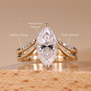 1.50CT Marquise Cut Cluster Diamond Unique Curved Bridal Ring Set