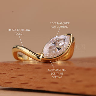 1.0CT Marquise Cut Solitaire Curved Moissanite Engagement Ring