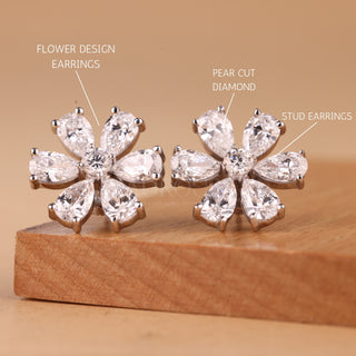 Round & Pear Cut Flower Design Moissanite Stud Earrings