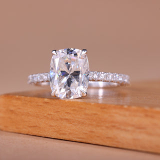 2.0CT Elongated Cushion Cut Pave Setting Moissanite Engagement Ring