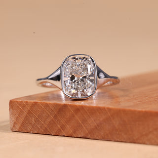 1.50CT Elongated Cushion Cut Bezel Setting Engagement Ring