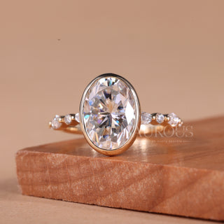 2.0CT Oval Cut Bezel & Pave Setting Moissanite Engagement Ring