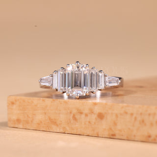 1.0CT Emerald Cut Cluster Diamond Moissanite Engagement Ring