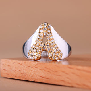 Round Cut Diamond Customized A Letter Moissanite Ring