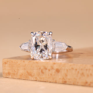 2.0CT Elongated Cushion Cut Three Stone Moissanite Engagement Ring