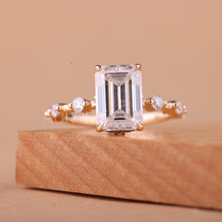 1.50CT Emerald Cut Petite Pave Setting Engagement Ring