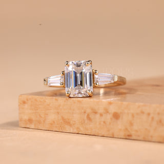 1.0CT Emerald Cut Three Stone Moissanite Engagement Ring