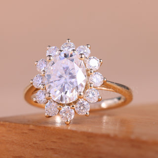 1.50CT Oval Cut Floral Halo Set Moissanite Engagement Ring