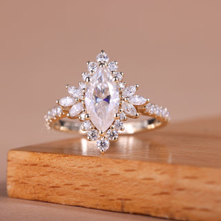 1.0CT Marquise Cut Cluster Diamond Moissanite Engagement Ring