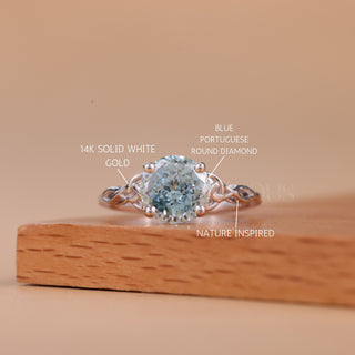 1.50CT Blue Portuguese Round Cut Solitaire Moissanite Engagement Ring