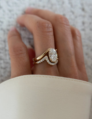 1.50CT Oval Cut Unique Pave Setting Moissanite Bridal Ring Set