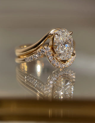 1.50CT Oval Cut Unique Pave Setting Moissanite Bridal Ring Set