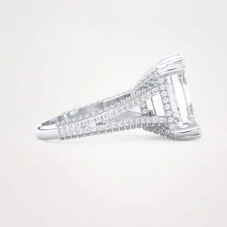 6.0CT Emerald Cut Split Shank Pave Setting Engagement Ring – Inspired by Beyoncé