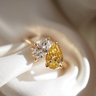 1.54TCW Marquise & Yellow Pear Dimaond Toi Et Moi Engagement Ring