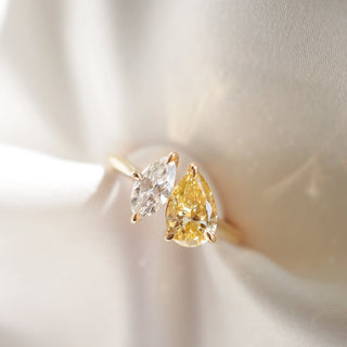 1.54TCW Marquise & Yellow Pear Dimaond Toi Et Moi Engagement Ring