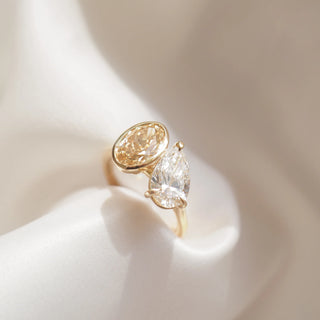 3.60TCW Pear & Oval Cut Yellow Toi Et Moi Engagement Ring