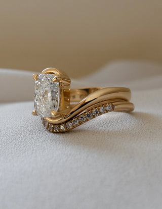 2.0CT Elongated Cushion Cut Unique Pave Set Bridal Ring Set