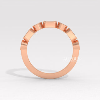 Emerald & Round Diamond Half Eternity Wedding Band