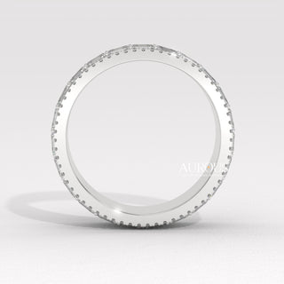 Round & Emerald Cut Diamond Unique Wide Moissanite Wedding Band