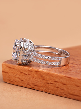 2.0CT Asscher Unique Halo Double Band Diamond Engagement Ring