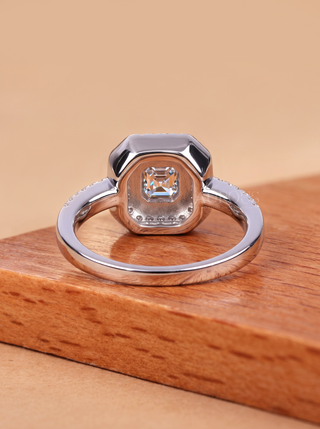 1.0CT Asscher Bezel Set Unique Halo Engagement Ring for Women