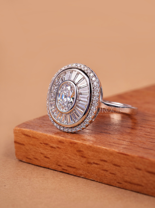 0.50CT Oval Cluster Diamond Bezel Set Unique Engagement Ring