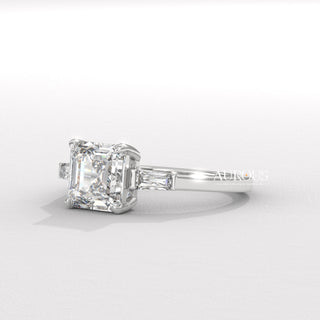 1.50CT Asscher Diamond Three Stone Moissanite Engagement Ring