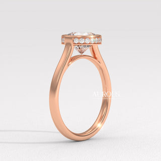 1.0CT Round Diamond Hidden Halo Bezel Setting Engagement Ring