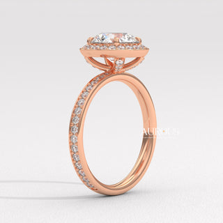 1.0CT Round Cut Halo Pave Setting Moissanite Engagement Ring