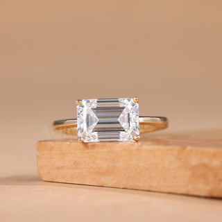 emerald cut diamond engagement ring, emerald diamond ring, solitaire setting engagement ring, solitaire diamond ring, gold solitaire ring