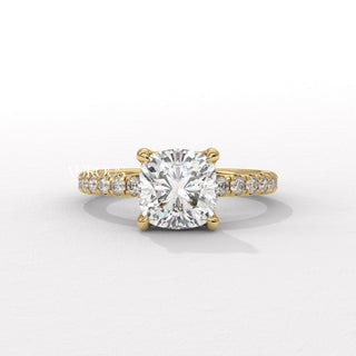 1.0CT Cushion Cut Hidden Halo Setting Moissanite Engagement Ring