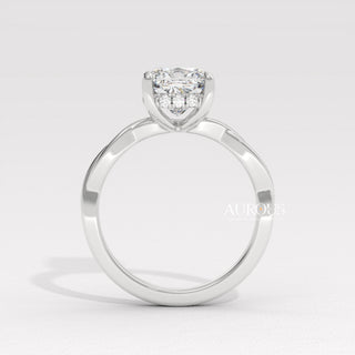 2.0CT Cushion Cut Twisted Hidden Halo Moissanite Engagement Ring